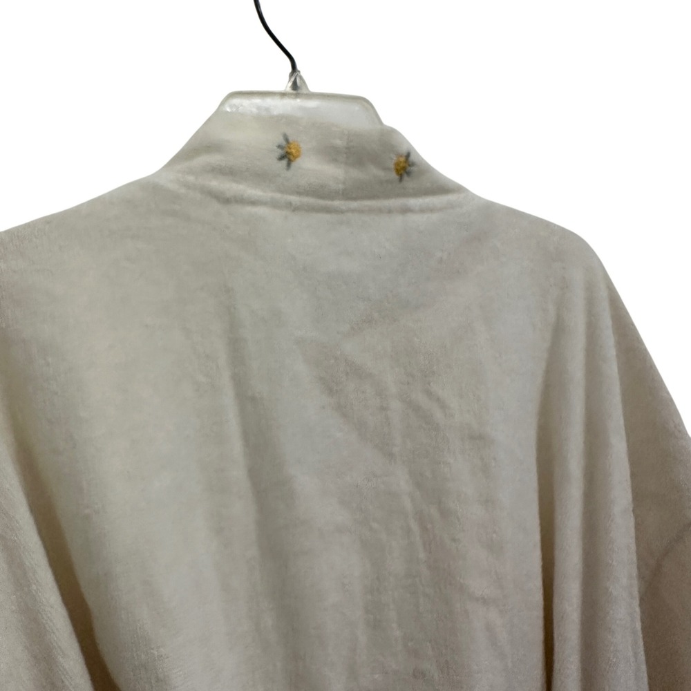 Cotton Terry Robe Cream Embroidered Rosebud Shawl Collar Cottagecore Tolga OS - Picture 6 of 10